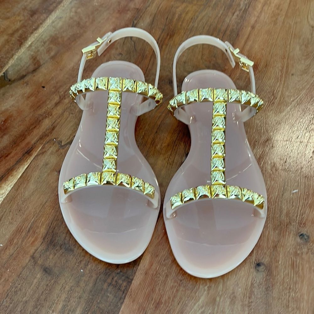 Stuart Weitzman Nude Jelly Sandal, Size 7